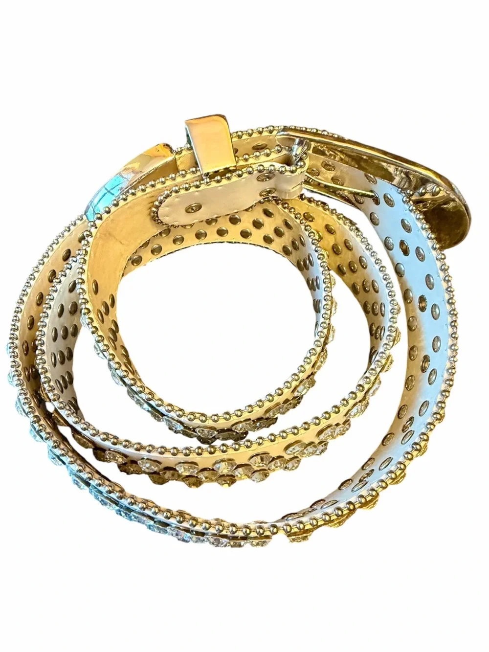White Rhinestone Studded Western Belt Sz 42 Crystal Buckle Y2K Glam Bling Belt